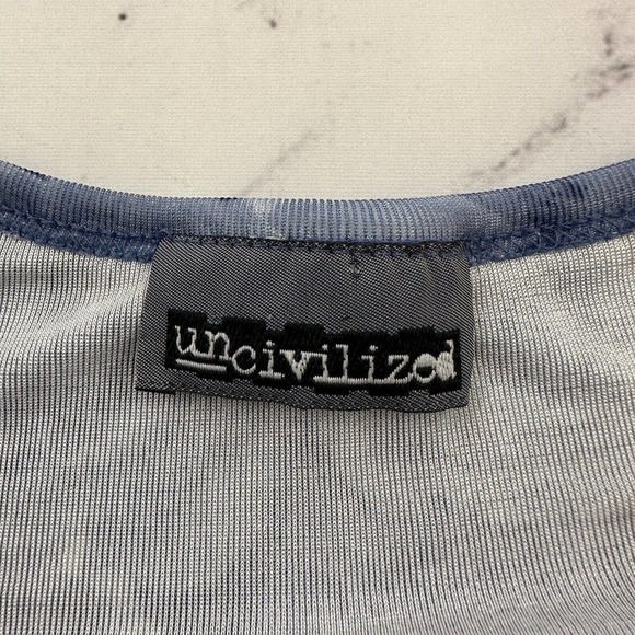 Uncivilized Womens Vintage Y2k Mini Dress Size L Blue Gray Rose Floral Shift - Picture 5 of 9